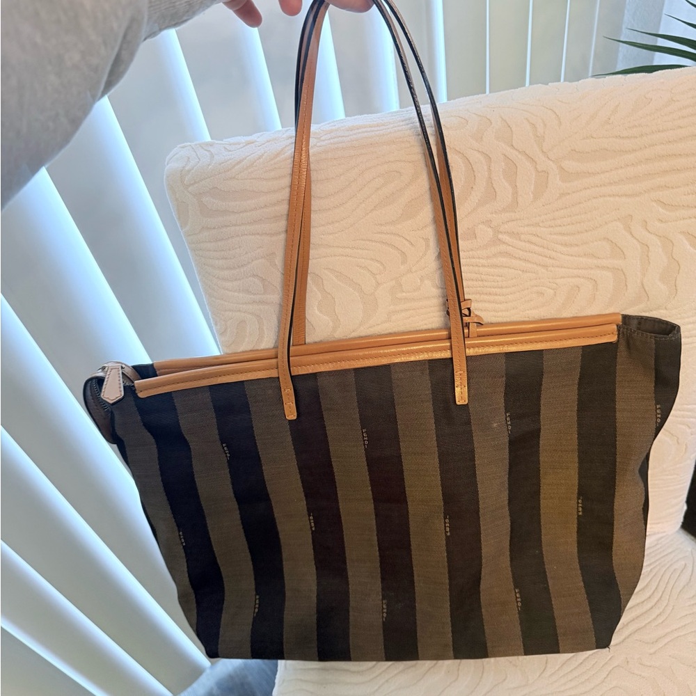 Vintage Fendi yellow pequin Striped Tote